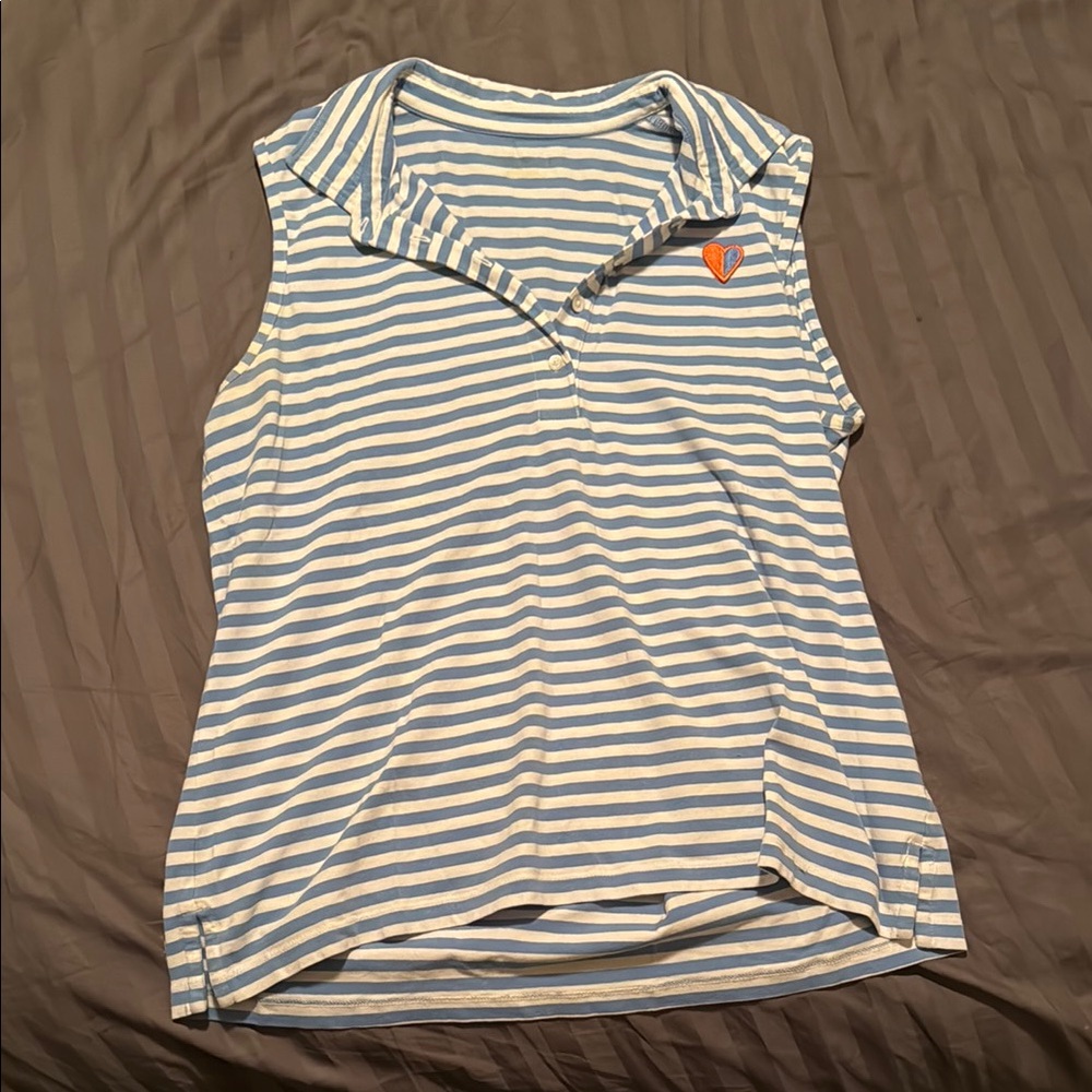 Tory Sport White and Blue Sleeveless Polo Shirt